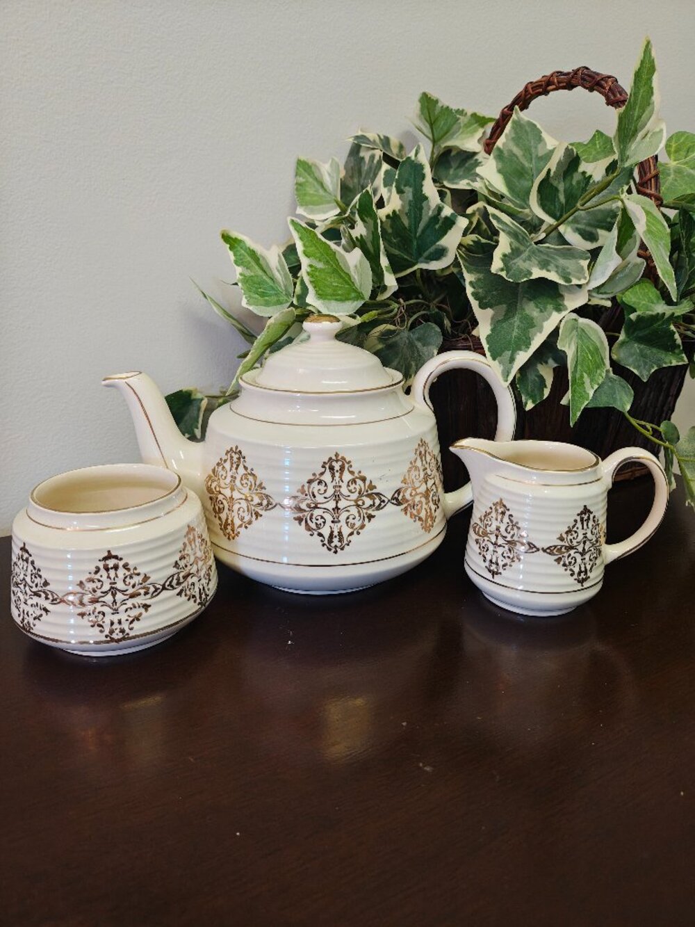 Vintage Sadler Ivory & Gold Porcelain Tea Set Rare Pattern